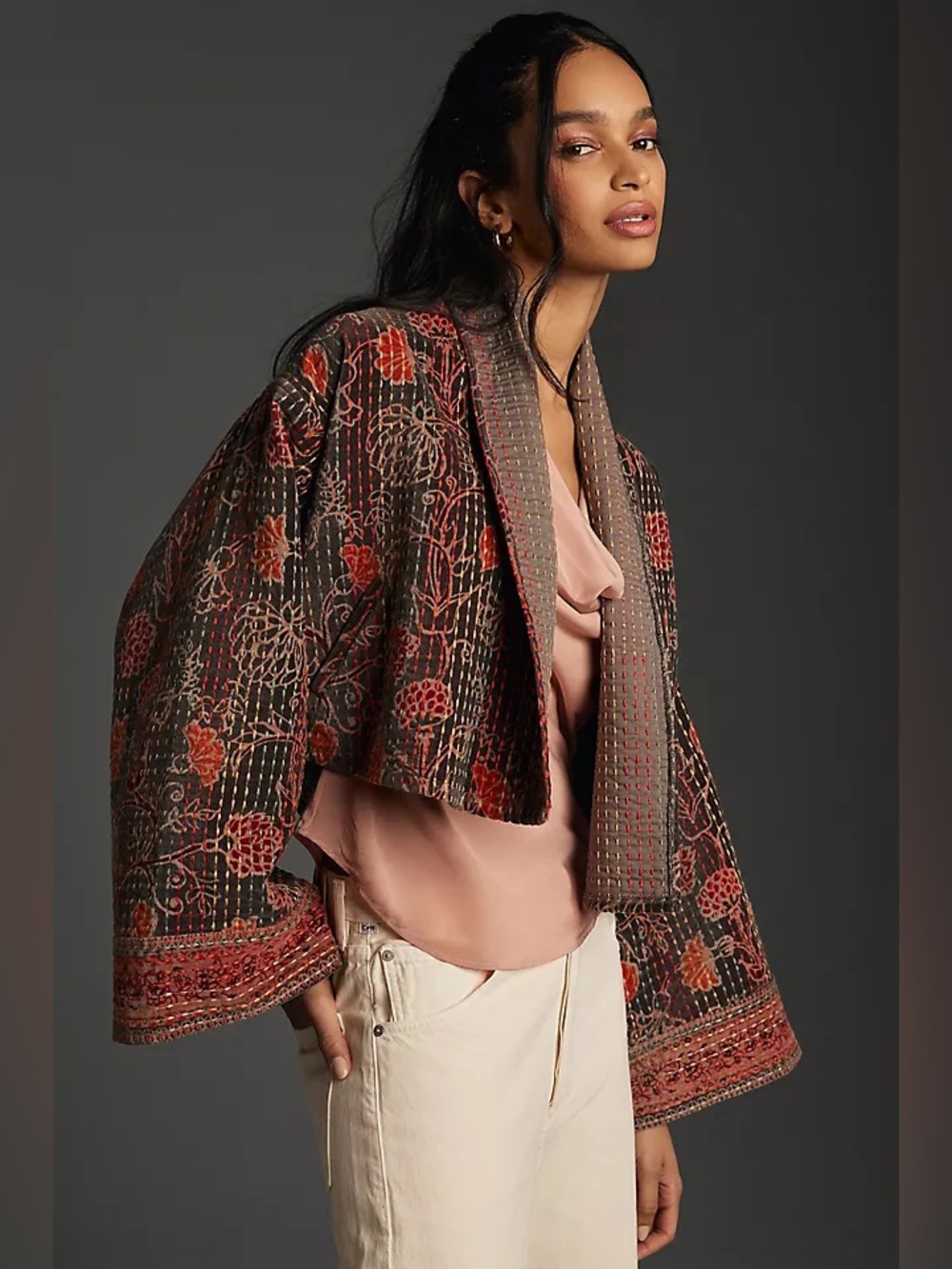 Pilcro Anthropologie Quilted Velvet Floral Jacket One Size
